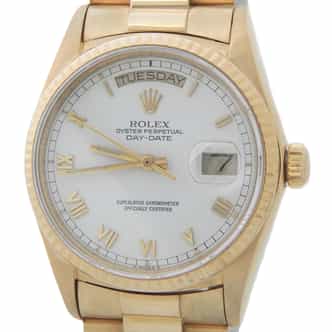 Mens Rolex 18K Gold Day-Date President White Roman 18038 (SKU 18038PAMT)