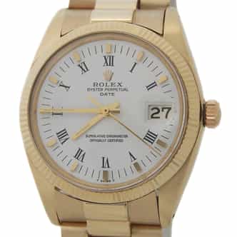 Mens Rolex 14K Yellow Gold Date 1503 Watch with White Roman Dial (SKU 6122594PAMT)