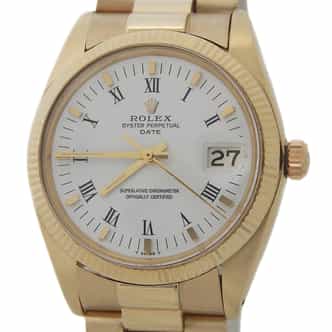 Mens Rolex 14K Yellow Gold Date with White Roman Dial 1503 (SKU 6122594PAMT)