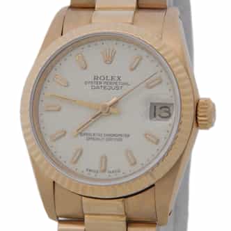 Mid Size Rolex 18K Yellow Gold Datejust President Ivory Anniversary Dial  68278 (SKU 8328963JAMT)