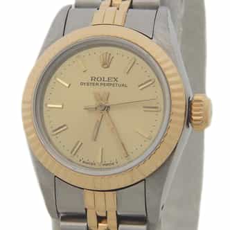 Ladies Rolex Two-Tone 18K/SS Oyster Perpetual Champagne 67193 (SKU 9308958AMT)
