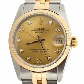 Ladies Mid Size Rolex Two-Tone Datejust Watch Champagne Diamond 68273 (SKU R959651AMT)