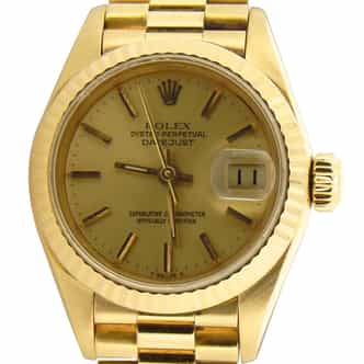 Ladies Rolex 18K Yellow Gold Datejust Watch with Gold Champagne Dial  69178 (SKU 9176032FPAMT)