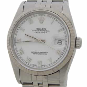 Mens Rolex Stainless Steel Datejust White Roman 16234 (SKU U262441AMT)