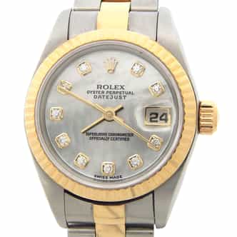 Ladies Rolex Two-Tone Datejust White Mother of Pearl Diamond Dial 79173 (SKU Y547551MAMT)