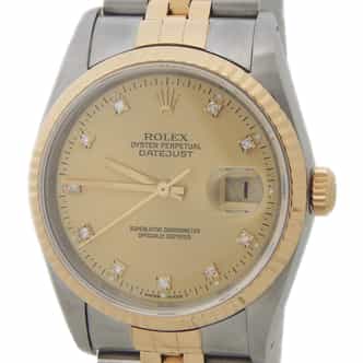 Mens Rolex Two-Tone Datejust Factory Gold Diamond Dial 16233 (SKU E664808AMT)
