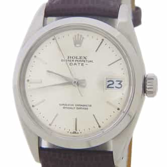 Mens Rolex Stainless Steel Date Watch with Silver Dial Brown Leather Band 1500 (SKU 1231450AMT)