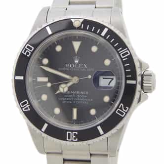 Mens Rolex Black Stainless Steel Submariner Watch Black Dial 16610 (SKU 16610FPAMT)