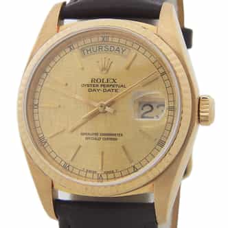 Mens Rolex 18K Gold Day-Date 18038 Watch with Champagne Linen Dial (SKU 5415910FPAMT)