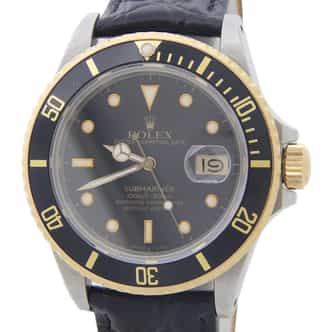 Mens Rolex Two-Tone Submariner 16803 with Black Dial (SKU 9728543BLAMT)