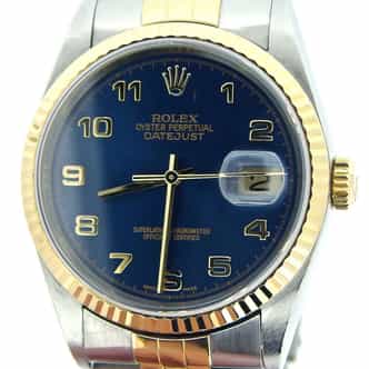 Mens Rolex 18k Yellow Gold and Steel Datejust Watch 16233 Blue Arabic Dial (SKU Y236727BCMT)