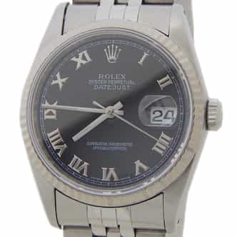 Mens Rolex Stainless Steel Datejust Black Roman Dial 16234 (SKU X925396AMT)