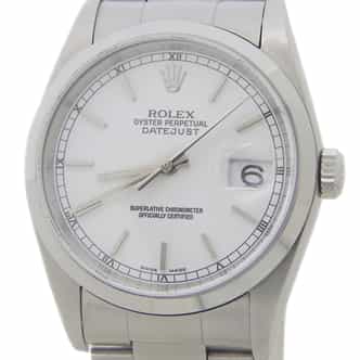 Mens Rolex Stainless Steel Datejust White Dial 16200 (SKU F553893AMT)