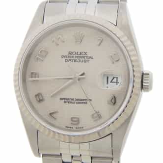 Mens Rolex Datejust Stainless Steel Watch Ivory Arabic Dial Model 16234 (SKU U260959AMT)
