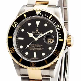 Mens Rolex Two-Tone Submariner 16613T with Black Dial & Bezel - Mid 2000s (SKU 16613T111MT)