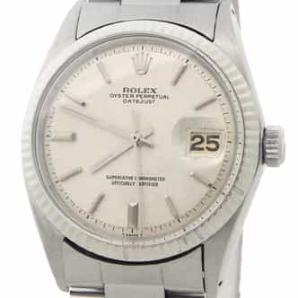 Mens Rolex Stainless Steel Datejust Watch Silver Linen Dial 1601 (SKU 2652072AMT)