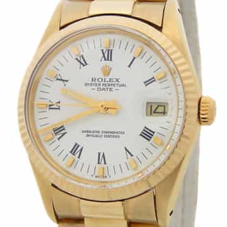 Mens Rolex 14K Yellow Gold Date 15037 Watch with White Roman Dial (SKU 6719388AMT)