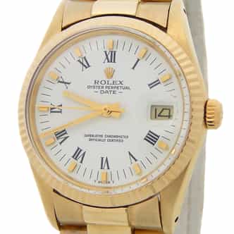 Mens Rolex 14K Yellow Gold Date 15037 Watch with White Roman Dial (SKU 6719388AMT)