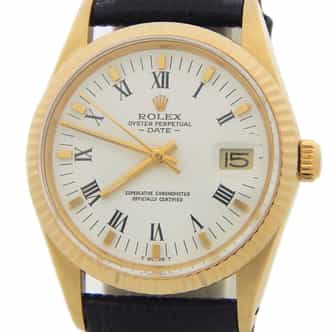 Mens Rolex 14K Yellow Gold 15037 Date Watch with White Roman Dial (SKU 6719388BLAMT)