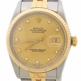Mens Rolex Two-Tone 18K/SS Datejust Gold Champagne Diamond Dial 16013 (SKU 7580208AMT)