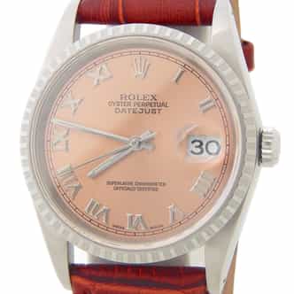 Mens Rolex Stainless Steel Datejust Salmon Roman Dial 16200 Watch (SKU E334277AMT)