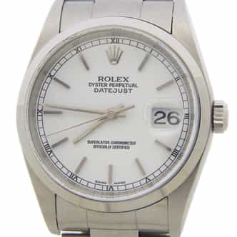 Mens Rolex Stainless Steel Datejust Watch with White Dial 16200 (SKU 16200FPAMT)