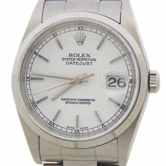 Mens Rolex Stainless Steel Datejust Watch with White Dial 16200 (SKU 16200FPAMT)