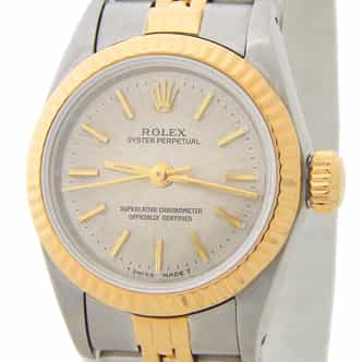 Ladies Rolex Two-Tone 18K/SS Oyster Perpetual Silver Dial 67193 (SKU X818891AMT)