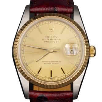 Mens Rolex Two-Tone 18K/SS Datejust Watch Gold Champagne Dial 16233 (SKU P303750BRAMT)