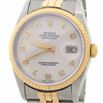 Mens Rolex Two-Tone Yellow Gold/ Stainless Steel Datejust White Arabic 16233 (SKU X457590AJAMT)