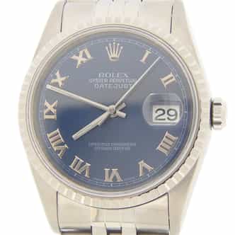 Mens Rolex Stainless Steel Datejust Watch Blue Roman Dial 16220 (SKU 16220FPAMT)