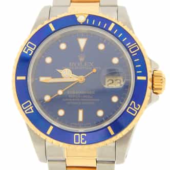 Mens Rolex Two-Tone 18K/SS Submariner Watch with Blue Dial 16613 (SKU 16613FPAMT)