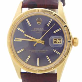 Mens Rolex 14K Yellow Gold Date with Blue Dial Brown Strap 1501 (SKU 3265437AMT)