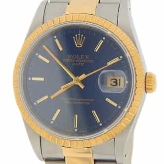 Pre Owned Mens Rolex Two-Tone Date Watch with a Blue Dial 15223 (SKU Mens Rolex 2-Tone Yellow Gold Stainless Steel 15233 Date Watch with Blue Dial (SKU L384141AMT)