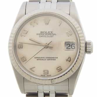 Mid Size Rolex Stainless Steel Datejust Watch with Mother of Pearl Arabic Dial 68274 (SKU U512925AMT)