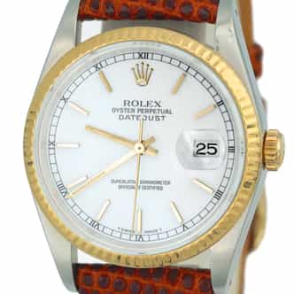 Mens Rolex Two-Tone 18K/SS Datejust Watch White Dial 16233 (SKU E540560AMT)