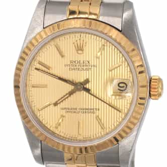 Mid Size Rolex Two-Tone 18K/SS Datejust Watch Gold Tapestry Dial 68273 (SKU L484267AMT)