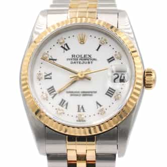 Ladies Mid Size Rolex Two-Tone Datejust Watch Champagne Diamond 68273 (SKU S195952JAMT)