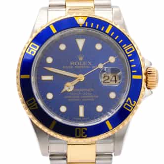 Mens Rolex Two-Tone 18K/SS Submariner Watch Blue Dial 16613 (SKU Z862534FPAMT)