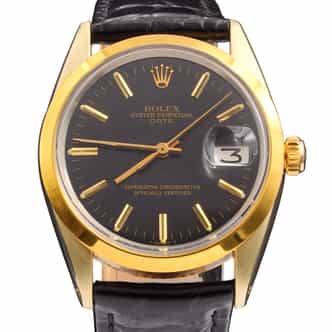 Vintage Mens Rolex 14K Gold Shell Date Watch Ref. 1550 with Black Dial (SKU 6392529AMT)