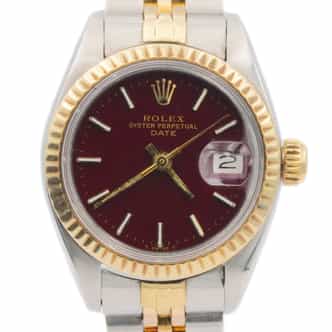 Ladies Rolex Two-Tone Date Watch 6917 with Rare Oxblood Dial (SKU 6522739AMT)