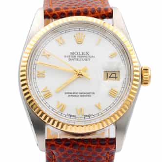 Mens Rolex Two-Tone 18K/SS Datejust Watch with White Roman Dial 16013 (SKU 9898728AMT)