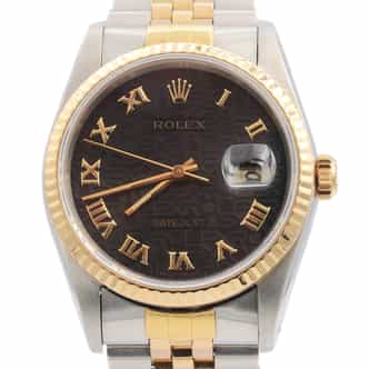 Mens Rolex Two-Tone Datejust Watch Anniversary Black Roman Dial 16233 (SKU E664808AAMT)
