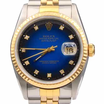 Mens Rolex Two-Tone Datejust Watch Blue Vignette Diamond Dial 16233 (SKU E664808BVAMT)