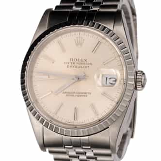 Mens Rolex Stainless Steel Datejust Watch Silver Dial 16220 (SKU E885142AMT)