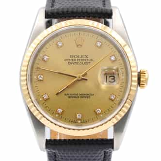 Mens Rolex Two-Tone Datejust Watch Factory Gold Champagne Diamond Dial 16233 (SKU X401439AMT)
