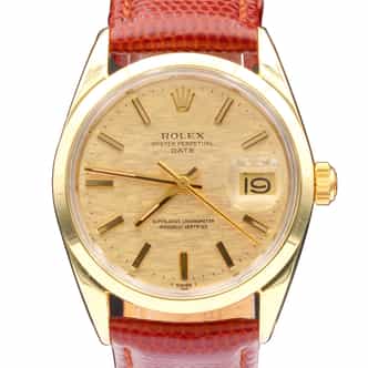 Vintage Mens Rolex 14K Gold Shell Date Watch Ref. 1550 with Gold Mosaic Dial (SKU 3388677AMT)