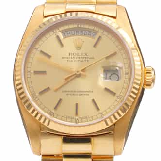 Mens Rolex 18K Gold Day-Date President Watch Gold Champagne Dial 18038 (SKU 5386463AMT)