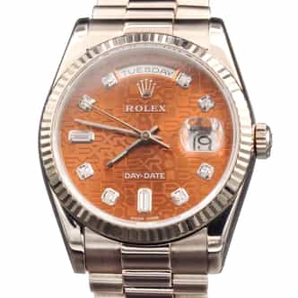 Mens Rolex 18K White Gold Day-Date President 118239 with Havana Brown Diamond Dial (SKU P888034AMT)