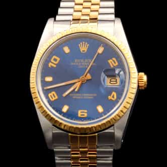 Mens Rolex Two-Tone 18K/SS Date Watch Blue Arabic Dial 15053 (SKU R270701AMT)